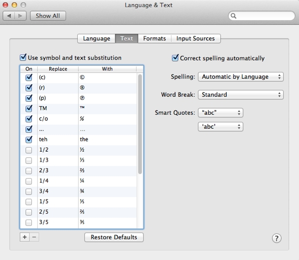 Text and symbol substitution to quickly insert symbols or correct regular typos