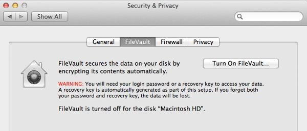 Enable FileVault