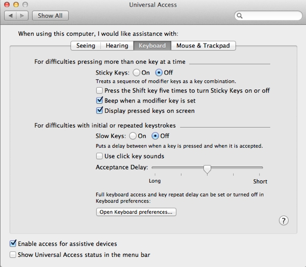 Adjust the keyboard settings if your motor skills are impaired
