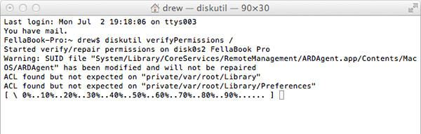 Permission verification and repair in Terminal.