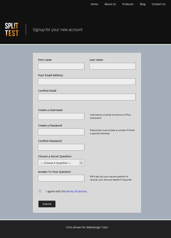 Current Sign Up Form