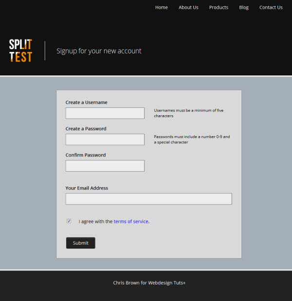 Current Sign Up Form