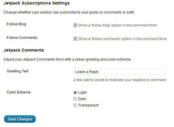 The settings of Jetpack's comment system