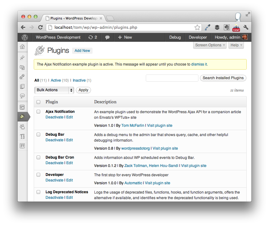 Ajax Notification Installed